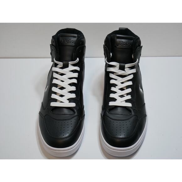 NEW POLO RALPH LAUREN COURT LEATHER HIGH TOP BLACK SNEAKER SHOES MENS SIZE - 10 - Picture 2 of 16
